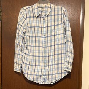 L.L. Bean Blue and White Plaid Cotton Button-Down Shirt